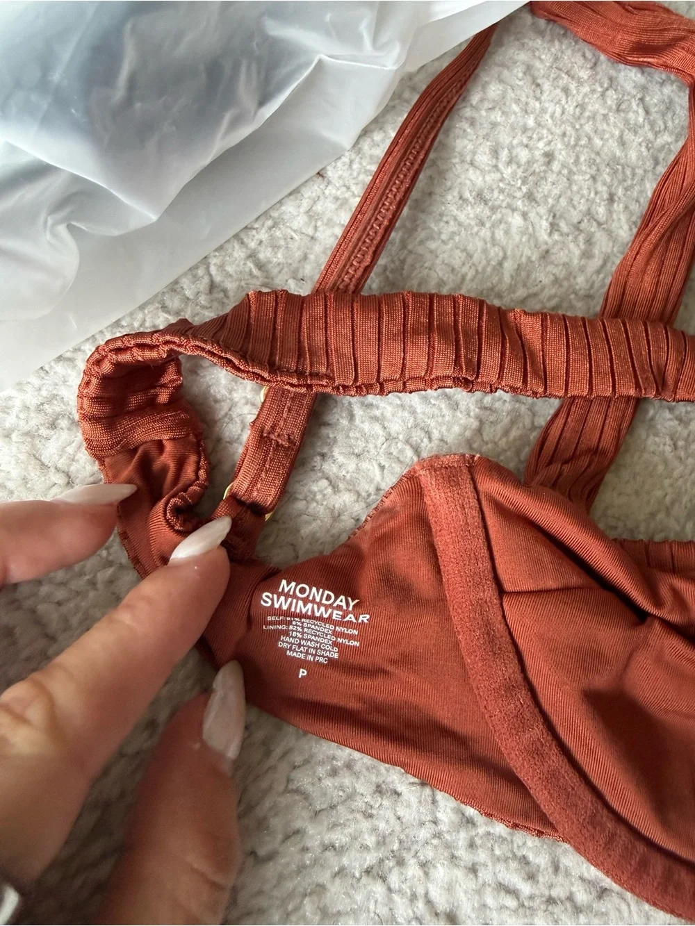 Monday Swimwear Ribbed Underwire Bikini Top in Rust Brown